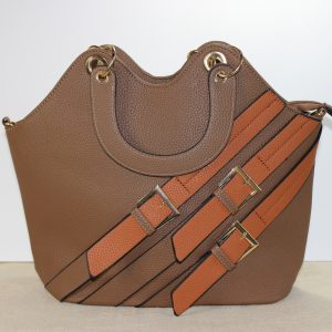 Khaki & Orange 3 buckle handbag