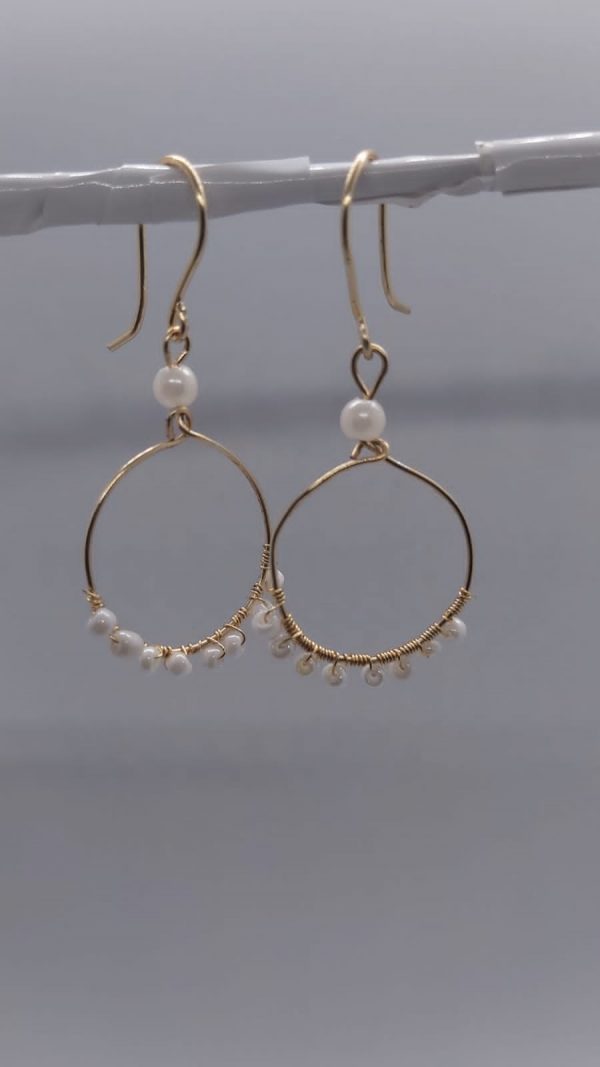 Decorative White Hoop Earrings