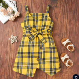 Toddler Girl Button Plaid Bow Dress