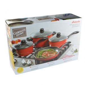 GIBSON ARMADA 7PC CARBON STEEL NON STICK C/WARE SET RED
