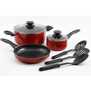 GIBSON PALMER 8PC COOKWARE COMBO SET, RED NON STICK