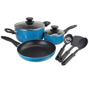 GIBSON PALMER 8PC C/WARE COMBO SET, TURQUOISE, NON STICK