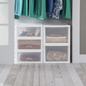 STERILITE 16QT STACKING DRAWER WHITE W/CLEAR DRAWERS