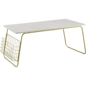 COFFEE TABLE WHITE TOP SIDE BASKET 42X20X18