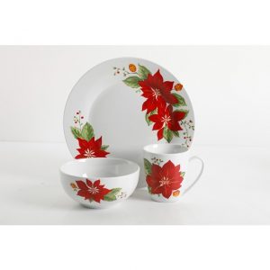 GIBSON HOLIDAY POINSETTIA 12PC D/WARE SET