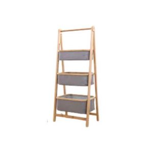 3-TIER BAMBOO STAND W/FABRIC BASKETS