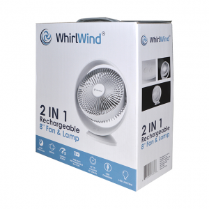 WHIRLWIND 8" RECHARGEABLE 2 IN 1 LAMP & DESK FAN SQUARE